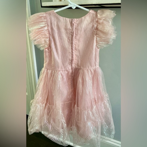 Topophilia Pink Shimmer Dress with Puff Sleeves - Picture 2 of 3